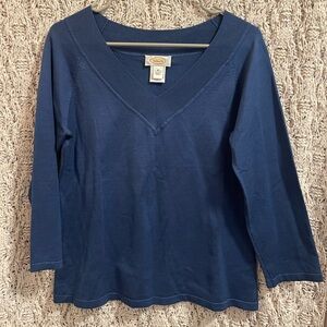 Talbots Navy V-Neck Long Sleeve Knit Top